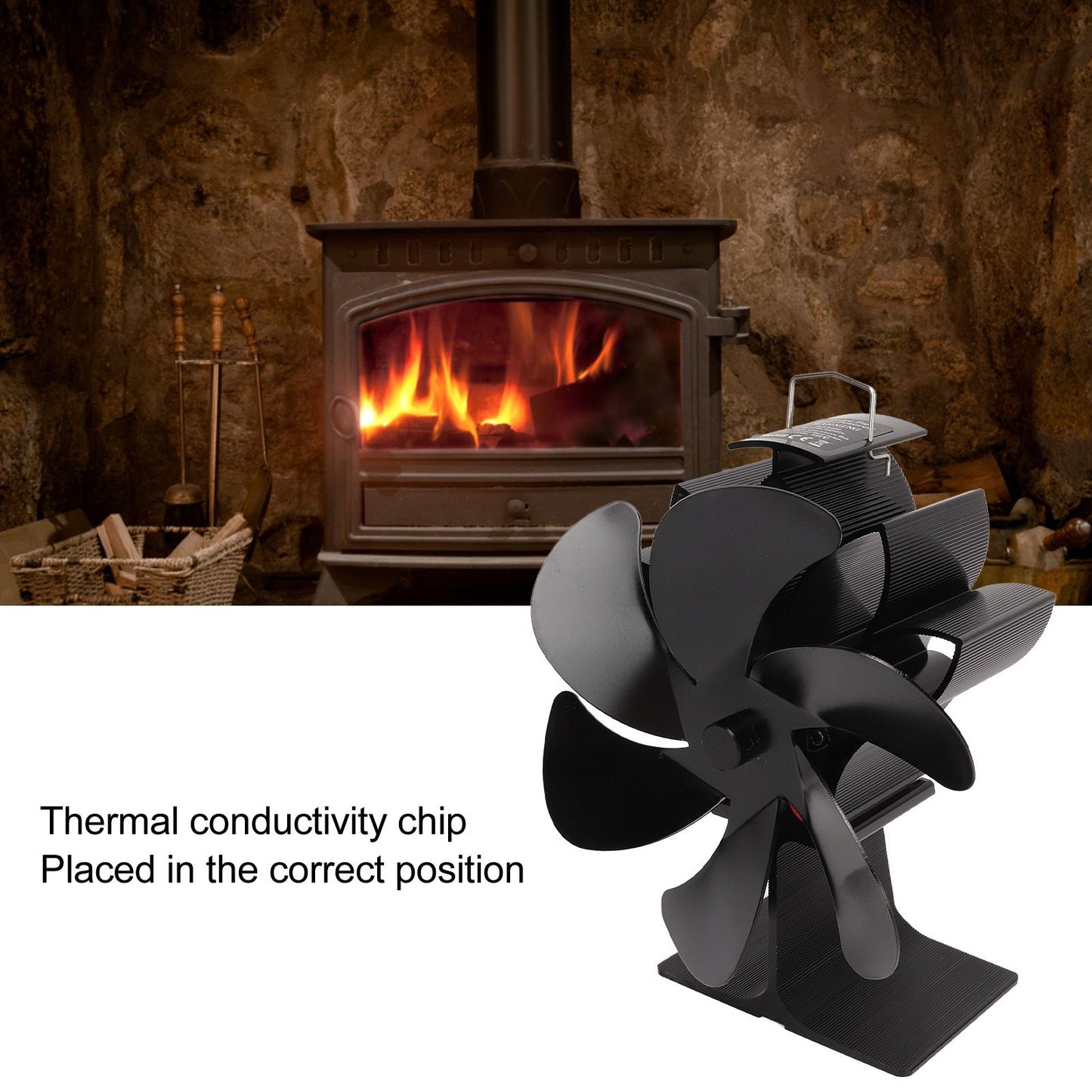 6 Blade Stove Eco Fan Black High Temperature Resistant Self Starting Energy Saving Heat Powered Fan for Home V1294-YM3113220250011-0421
