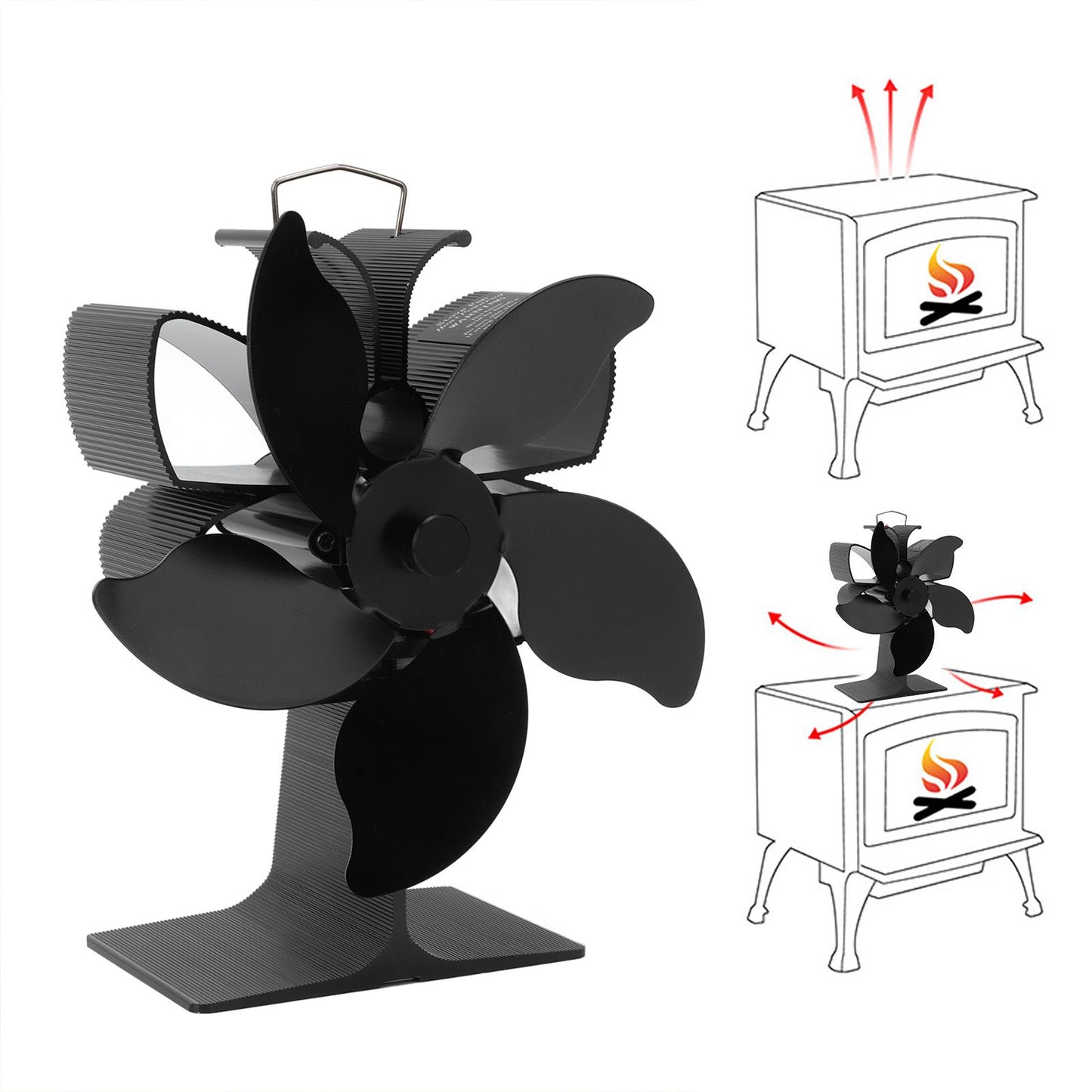 Heat Powered Fireplace Fan Black Stove Fan 5 Blades Thermal Power High Temperature Proof Eco Friendly Energy V1294-YM3113220250611-0421