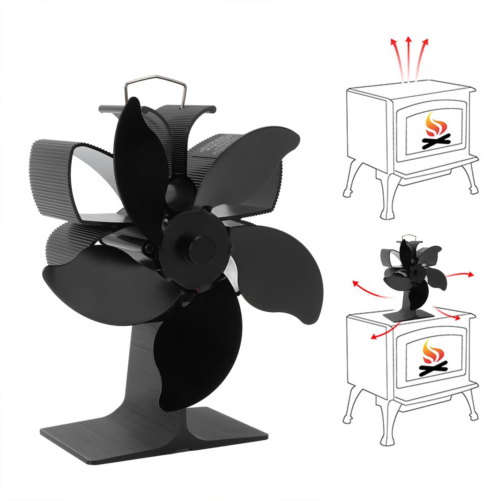 Heat Powered Fireplace Fan Black Stove Fan 5 Blades Thermal Power High Temperature Proof Eco Friendly Energy V1294-YM3113220250611-0421