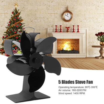 Heat Powered Fireplace Fan Black Stove Fan 5 Blades Thermal Power High Temperature Proof Eco Friendly Energy V1294-YM3113220250611-0421