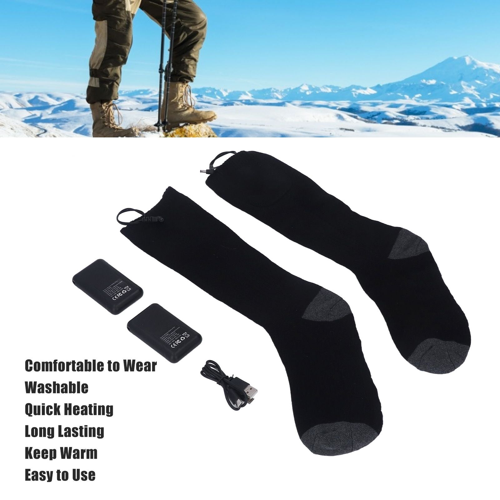 Heated Socks Warmer 3 Heating Level USB Charging Comfortable Washable for Men Women V1294-YM3113220259211-0421