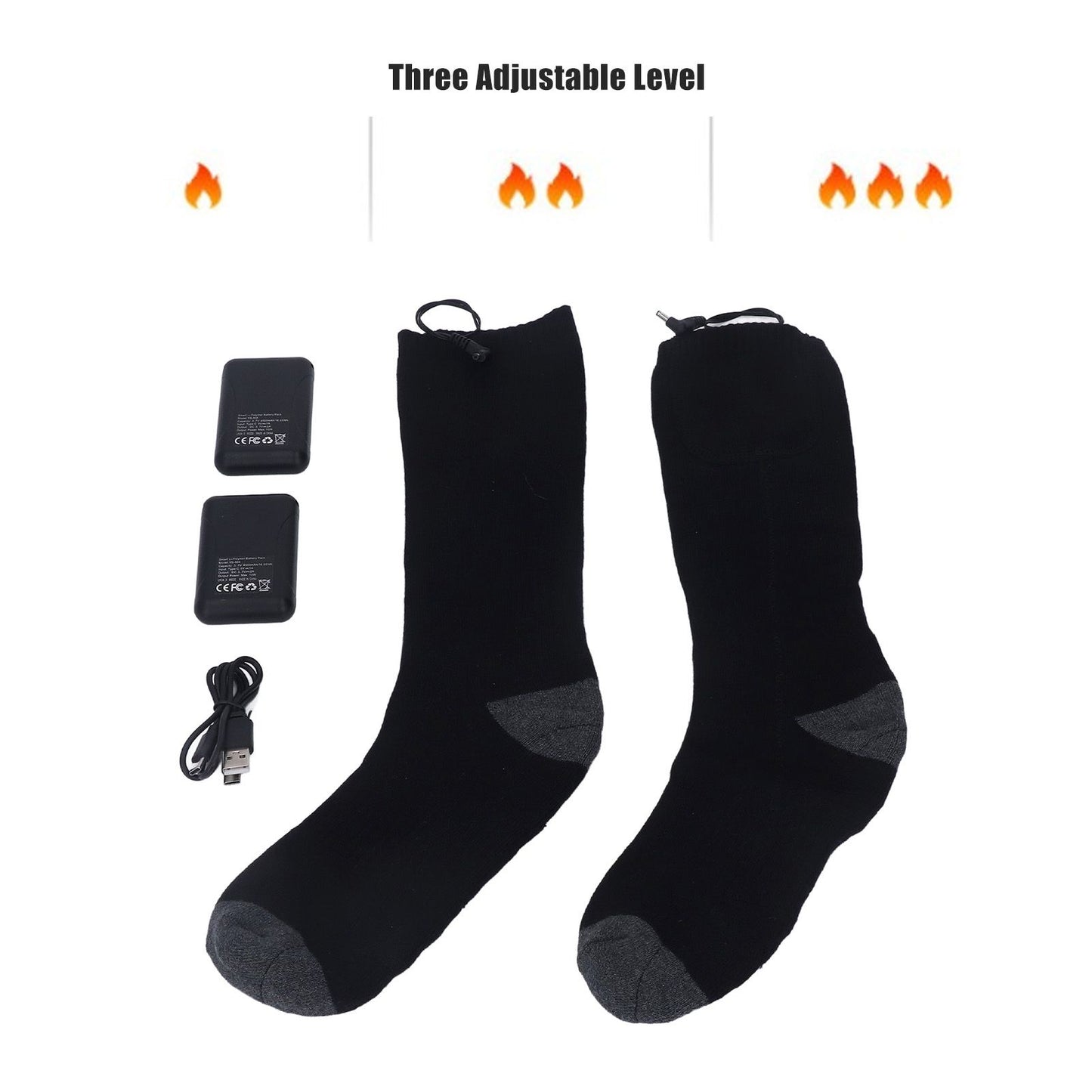Heated Socks Warmer 3 Heating Level USB Charging Comfortable Washable for Men Women V1294-YM3113220259211-0421