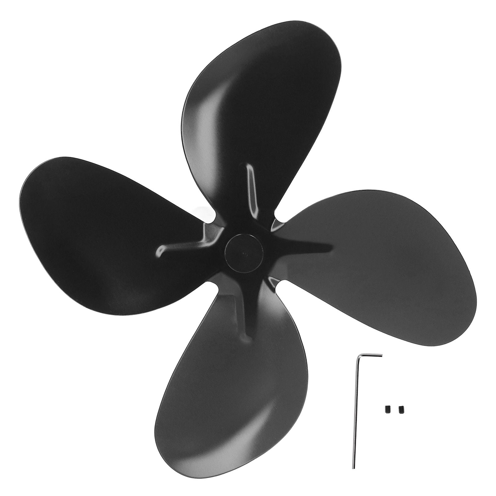 Stove Fan Blade Replacement Aluminum Alloy Fireplace Fan 4 Blades with Hex Wrench Screw Black V1294-YM3113220261911-0421