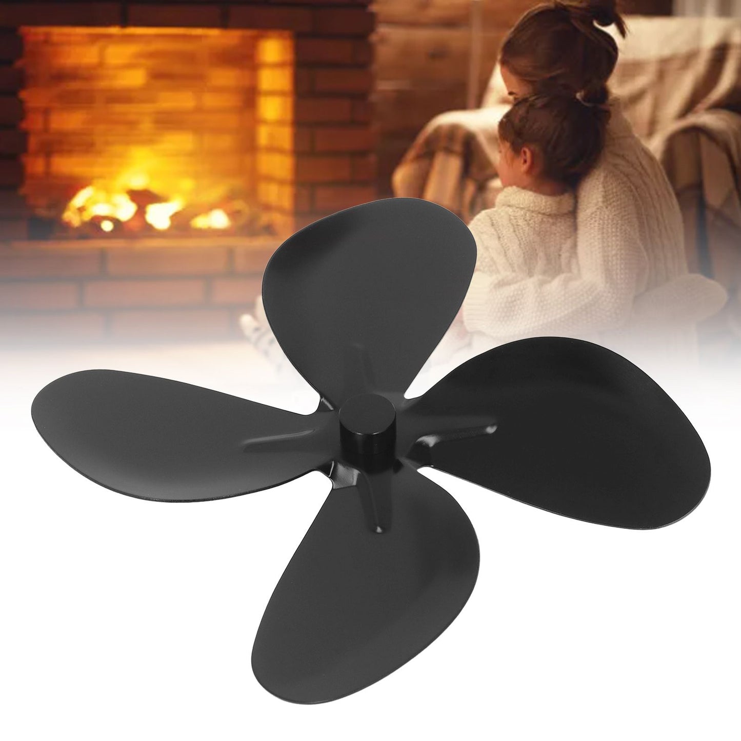 Stove Fan Blade Replacement Aluminum Alloy Fireplace Fan 4 Blades with Hex Wrench Screw Black V1294-YM3113220261911-0421