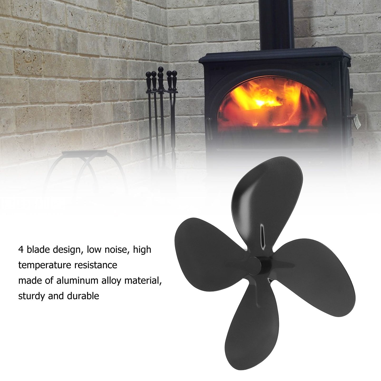Stove Fan Blade Replacement Aluminum Alloy Fireplace Fan 4 Blades with Hex Wrench Screw Black V1294-YM3113220261911-0421