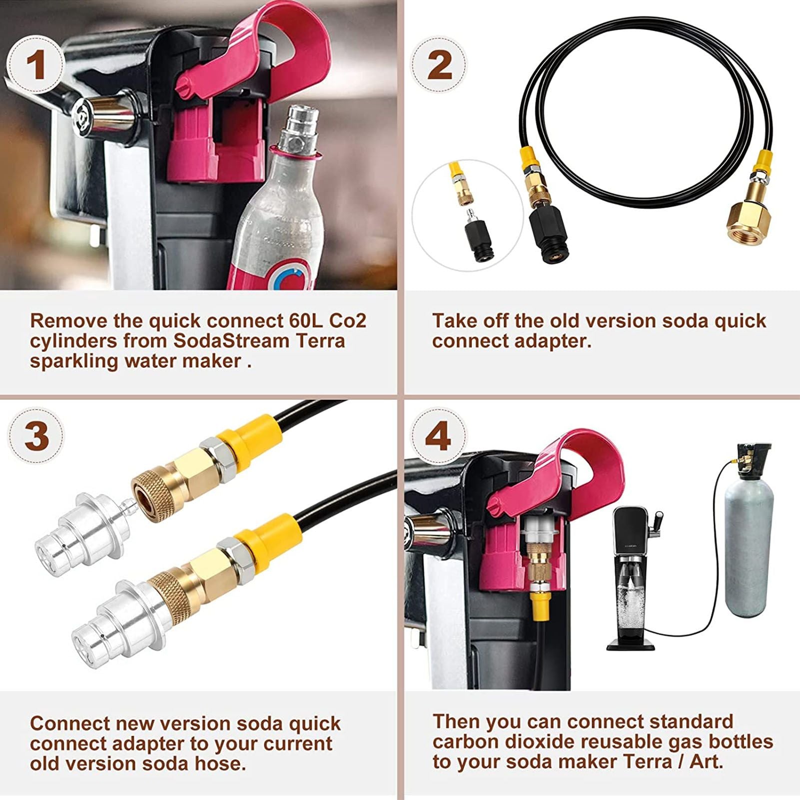 CO2 Adapter for Soda Water for DUO for Terra for Art Soda Maker CO2 Cylinder Silver Male Adapter V1294-YM3113220266011-0421