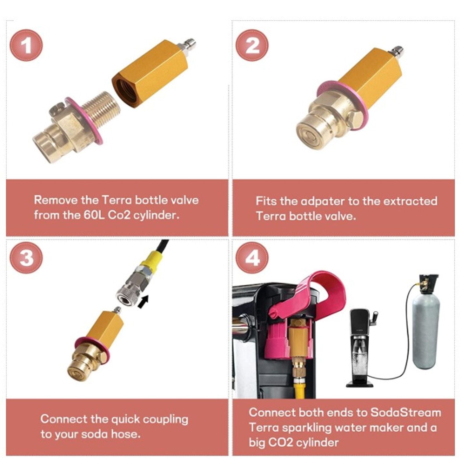 CO2 Adapater Copper Soda Machine Connector Adapter for Terra for Art Quick Connect Machines Gold M18x1.5 V1294-YM3113220266911-0421