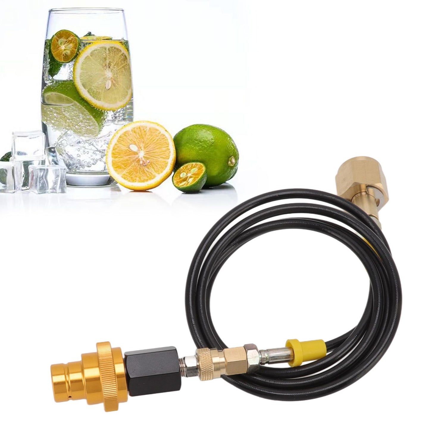 Soda Machine Adapter Hose Kit 1.5m Black Soda Adapter Hose with Gold Quick Adapter CO2 Tank Refill Adapter V1294-YM3113220267711-0421