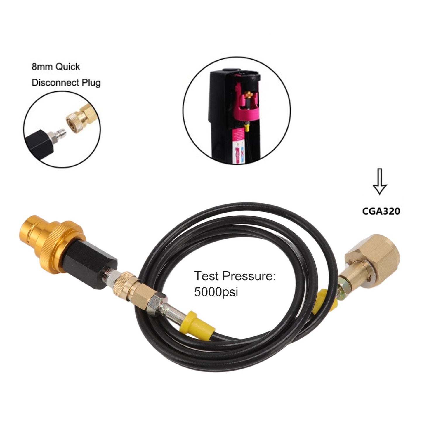 Soda Machine Adapter Hose Kit 1.5m Black Soda Adapter Hose with Gold Quick Adapter CO2 Tank Refill Adapter V1294-YM3113220267711-0421