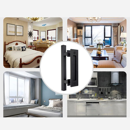 Sliding Barn Door Handle Flat Back Plate Double Sided Rectangular Black Door Pull Handle V1294-YM3114220084011-0421