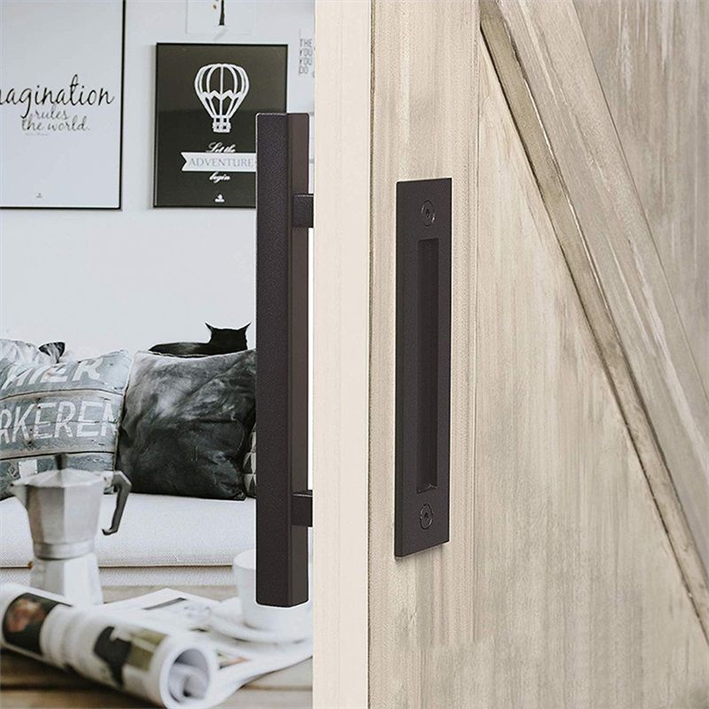 Sliding Barn Door Handle Flat Back Plate Double Sided Rectangular Black Door Pull Handle V1294-YM3114220084011-0421