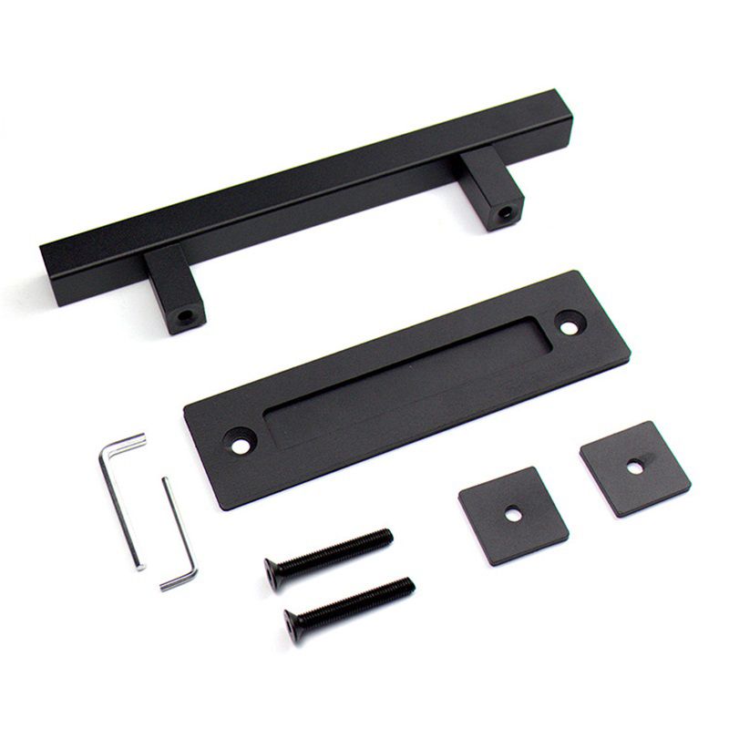 Sliding Barn Door Handle Flat Back Plate Double Sided Rectangular Black Door Pull Handle V1294-YM3114220084011-0421