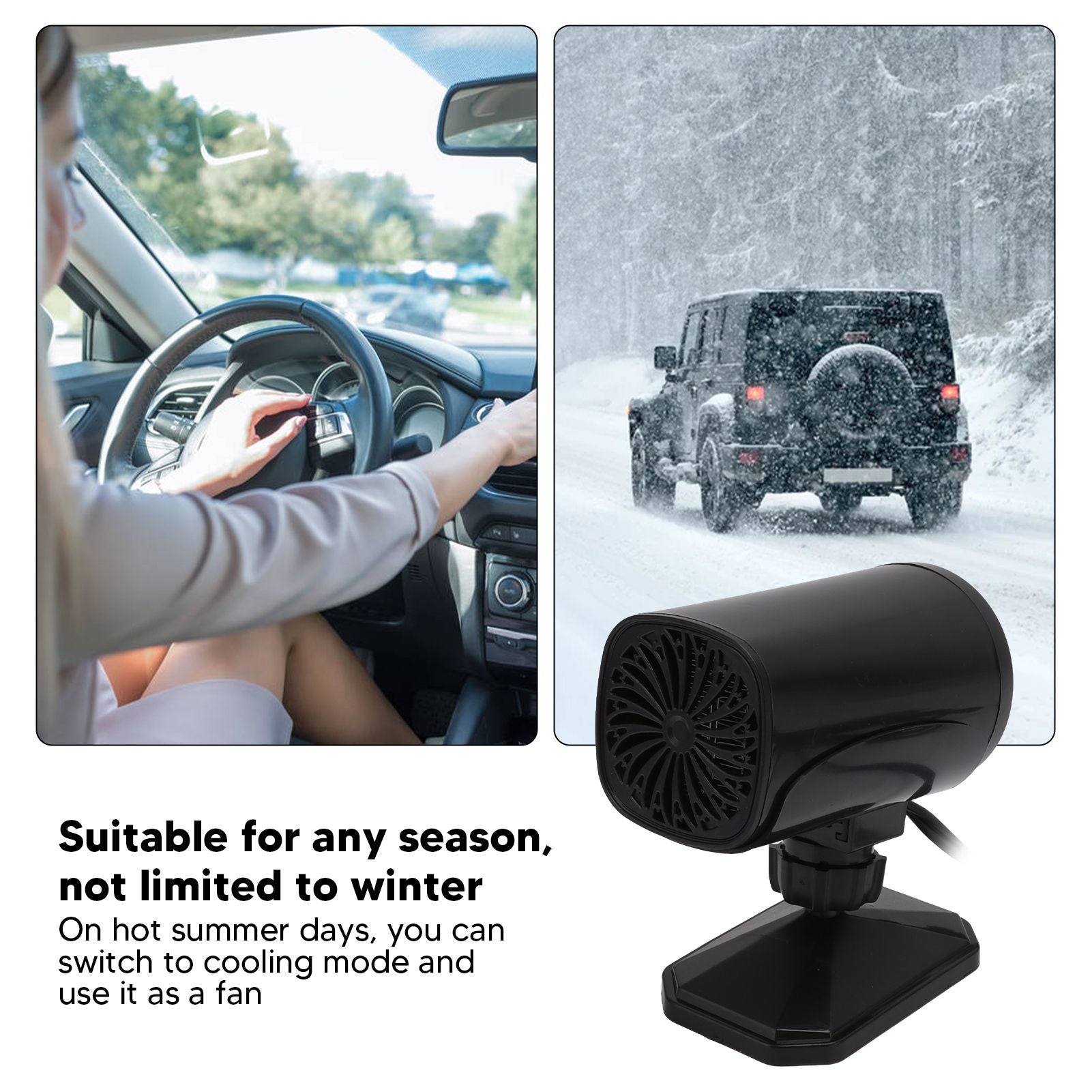Car Heater Fan 2 in 1 Cooling Heating Car Fan Portable Windshield Defroster Defogger Black 12V V1294-YM3114220085312-0421