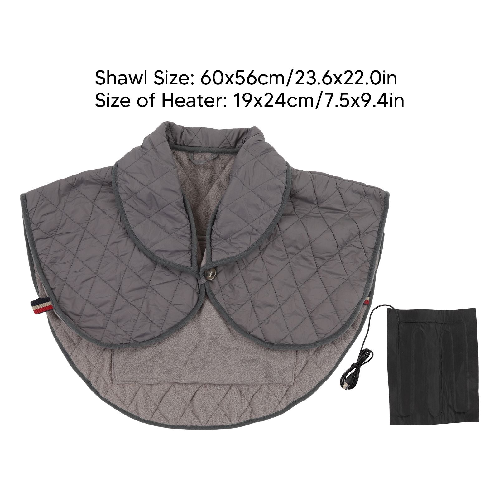 Shoulder Heating Pad Cold Proof Polyester Fiber USB Power Supply Unisex Electric Heated Shawl for Winter Grey V1294-YM3114220085612-0421