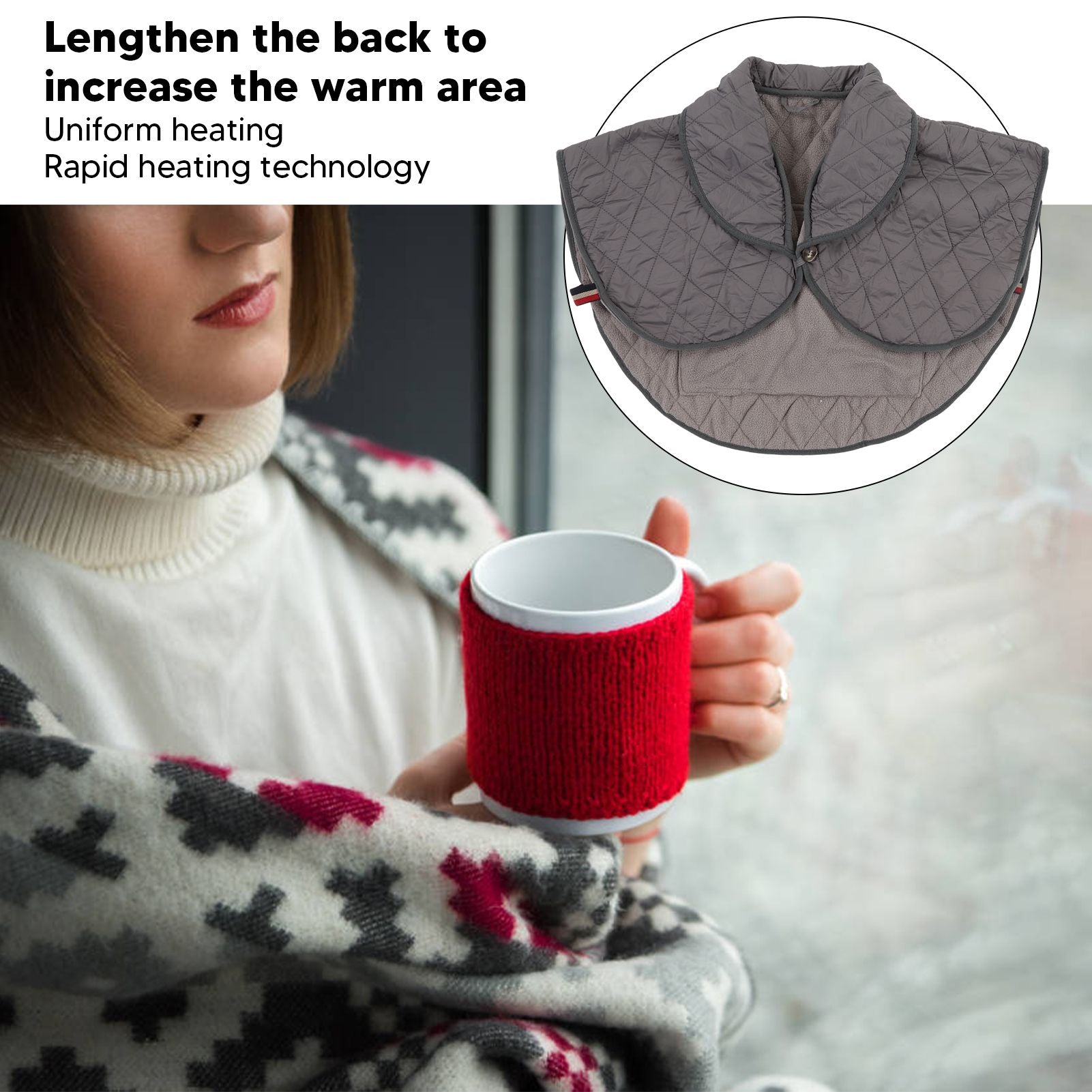 Shoulder Heating Pad Cold Proof Polyester Fiber USB Power Supply Unisex Electric Heated Shawl for Winter Grey V1294-YM3114220085612-0421