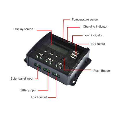 Solar Panel Controller 3 Stage PWM Charging Intelligent Microcontroller ABS Aluminum Plate 12V 24V Solar V1294-YM3114220088011-0421