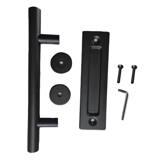 Sliding Barn Door Handle Carbon Steel 4.8mm Thick Double Sided Barn Door Push Pull Handle Black Round Handle V1294-YM3114220092411-0421