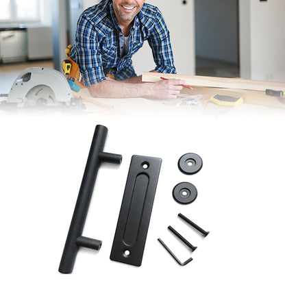 Sliding Barn Door Handle Carbon Steel 4.8mm Thick Double Sided Barn Door Push Pull Handle Black Round Handle V1294-YM3114220092411-0421