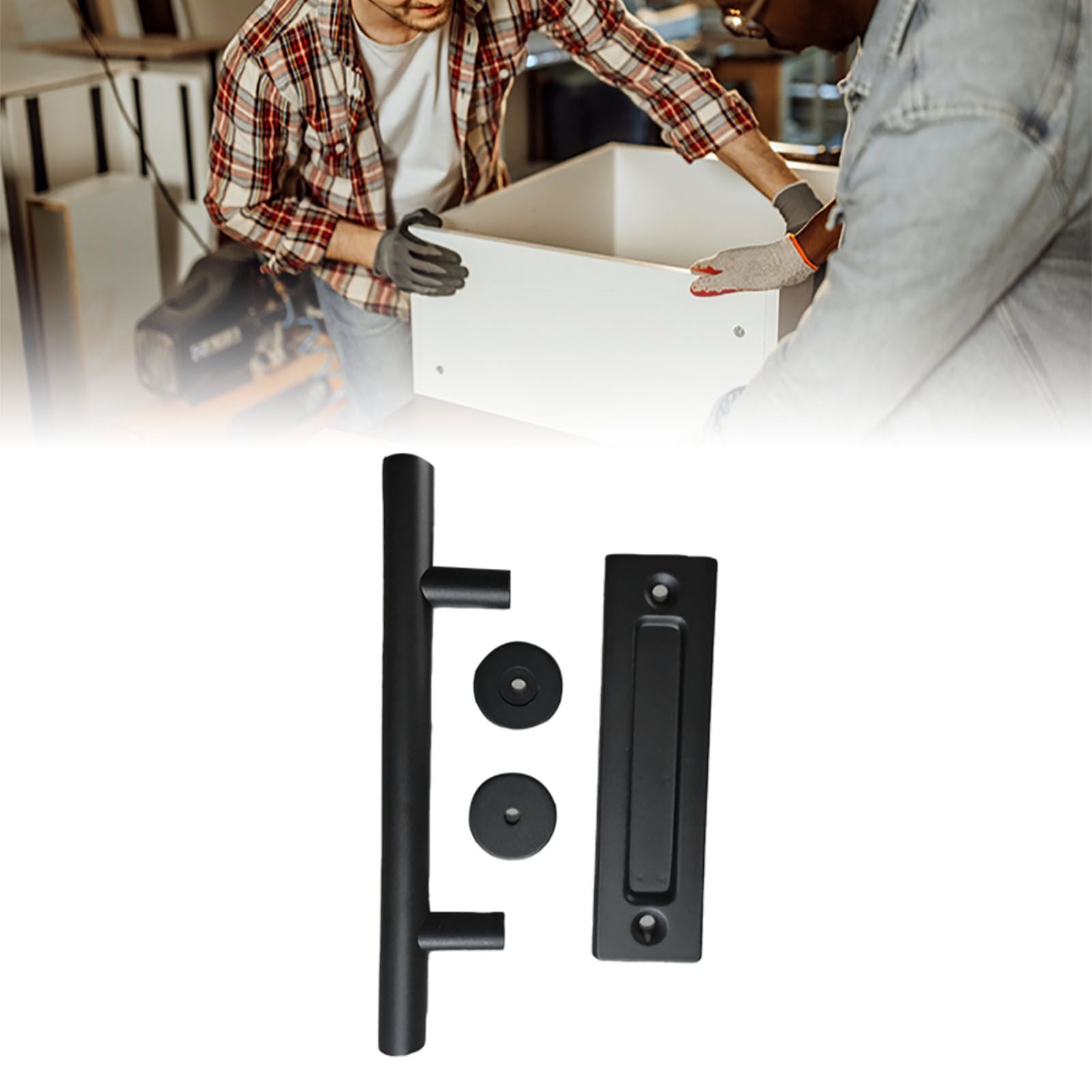 Sliding Barn Door Handle Carbon Steel 4.8mm Thick Double Sided Barn Door Push Pull Handle Black Round Handle V1294-YM3114220092411-0421