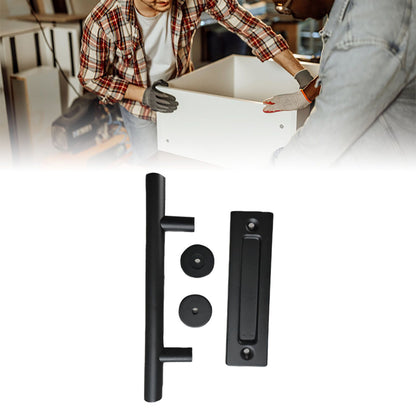 Sliding Barn Door Handle Carbon Steel 4.8mm Thick Double Sided Barn Door Push Pull Handle Black Round Handle V1294-YM3114220092411-0421