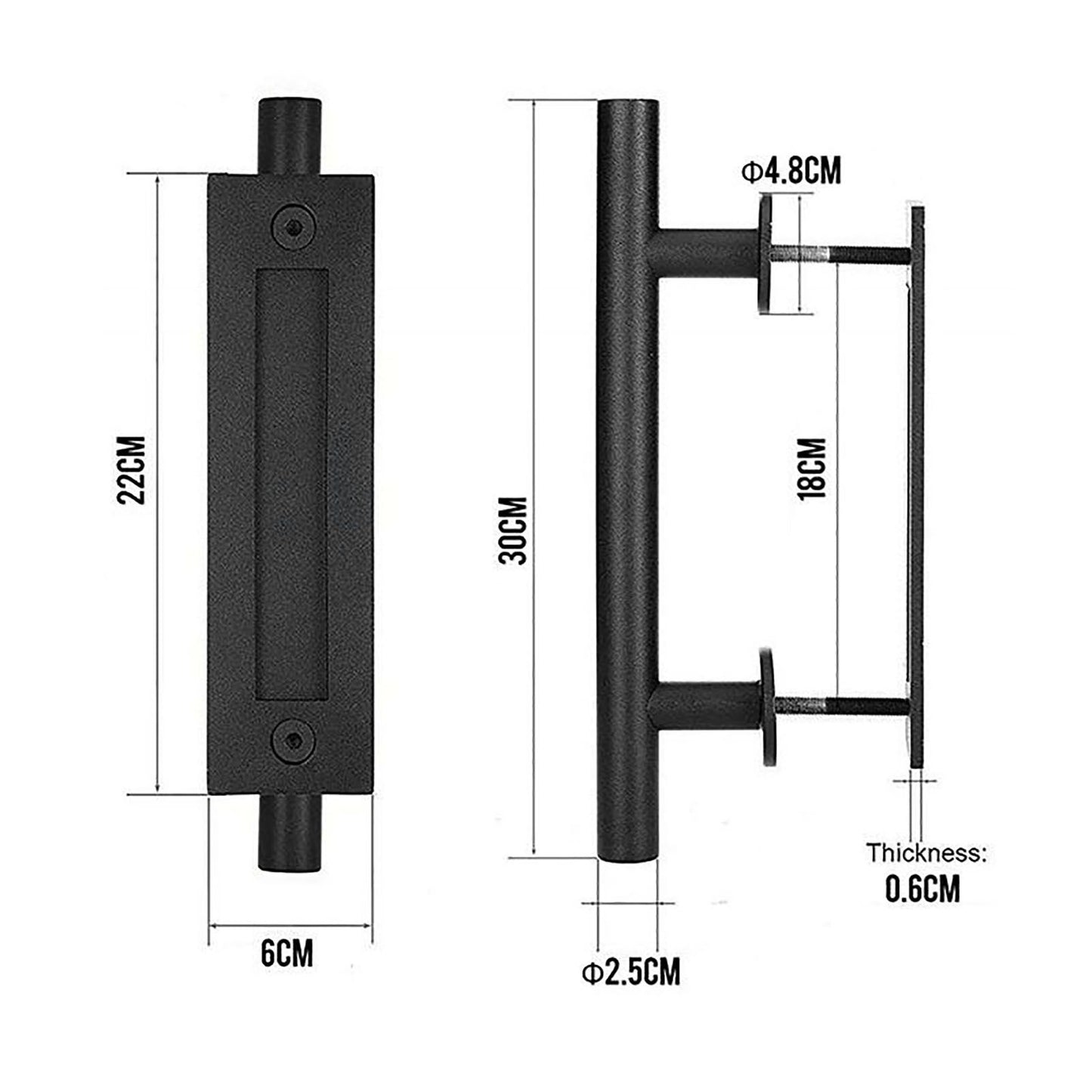 Sliding Barn Door Handle Carbon Steel 4.8mm Thick Double Sided Barn Door Push Pull Handle Black Round Handle V1294-YM3114220092411-0421