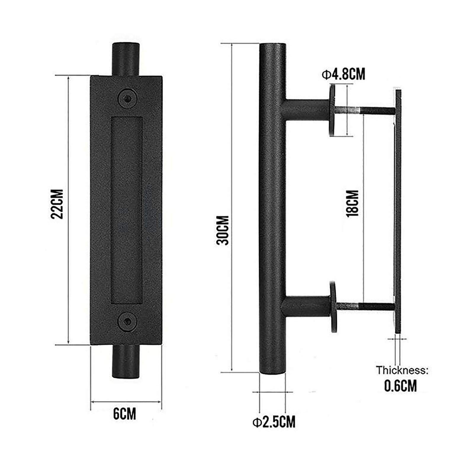 Sliding Barn Door Handle Carbon Steel 4.8mm Thick Double Sided Barn Door Push Pull Handle Black Round Handle V1294-YM3114220092411-0421