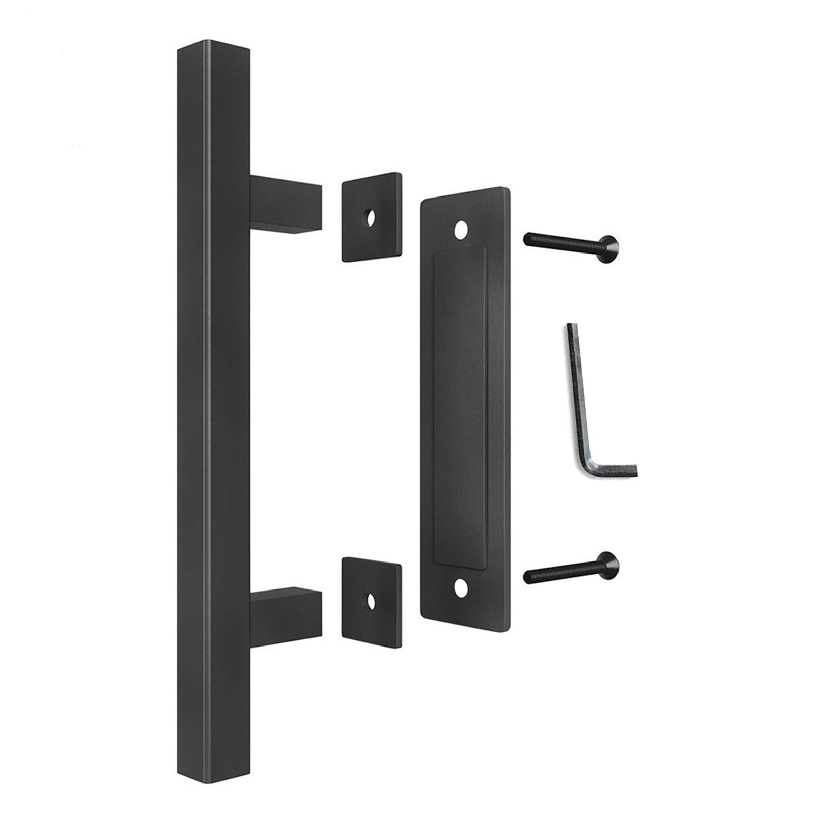 Sliding Barn Door Handle Carbon Steel 4.8mm Thick Double Sided Barn Door Push Pull Handle Black Square Handle V1294-YM3114220092412-0421