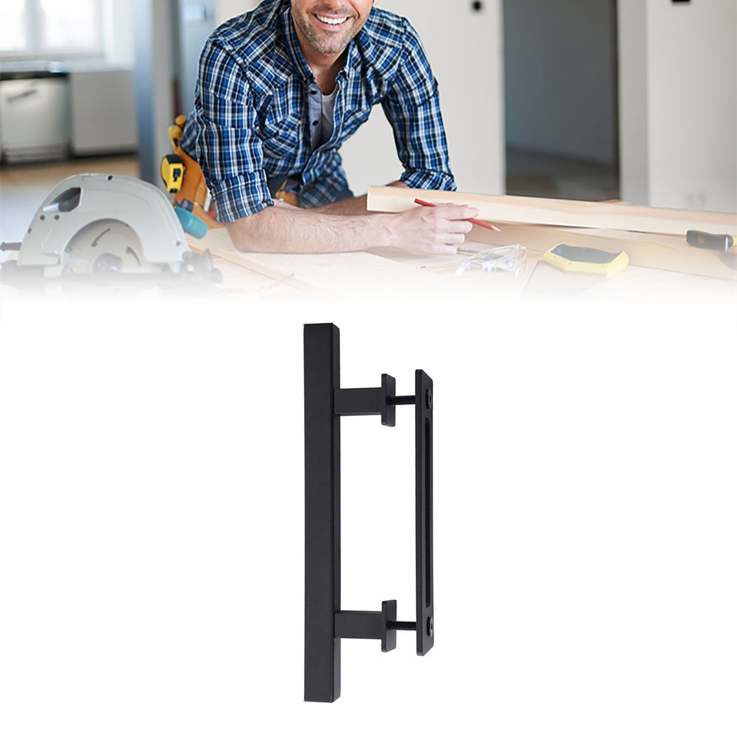 Sliding Barn Door Handle Carbon Steel 4.8mm Thick Double Sided Barn Door Push Pull Handle Black Square Handle V1294-YM3114220092412-0421