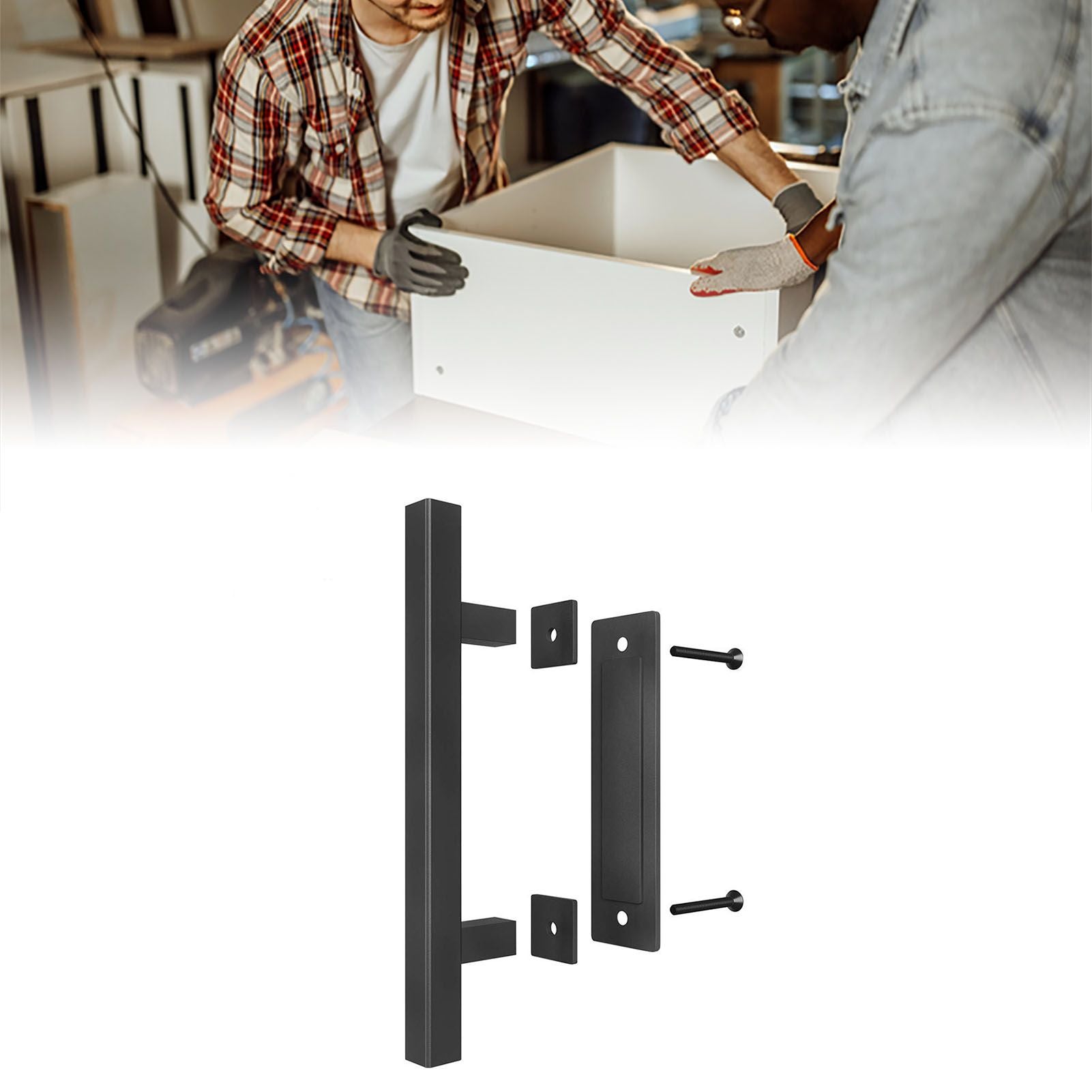 Sliding Barn Door Handle Carbon Steel 4.8mm Thick Double Sided Barn Door Push Pull Handle Black Square Handle V1294-YM3114220092412-0421