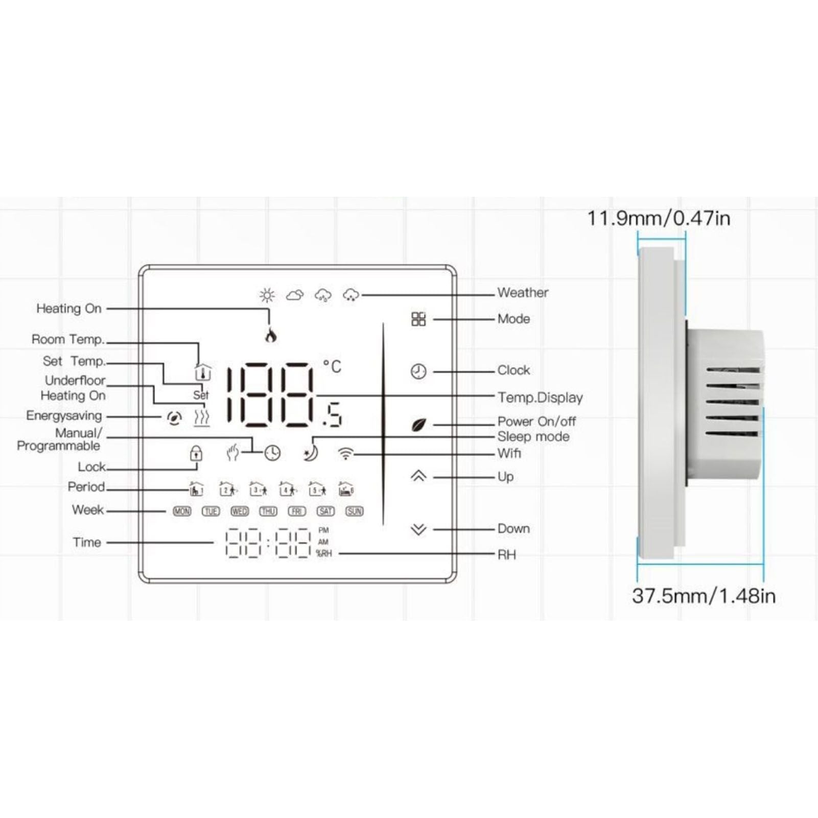 Household Smart Thermostat Programmable App Voice Control Electric Floor Heating Temperature Controller for V1294-YM3114220093111-0421