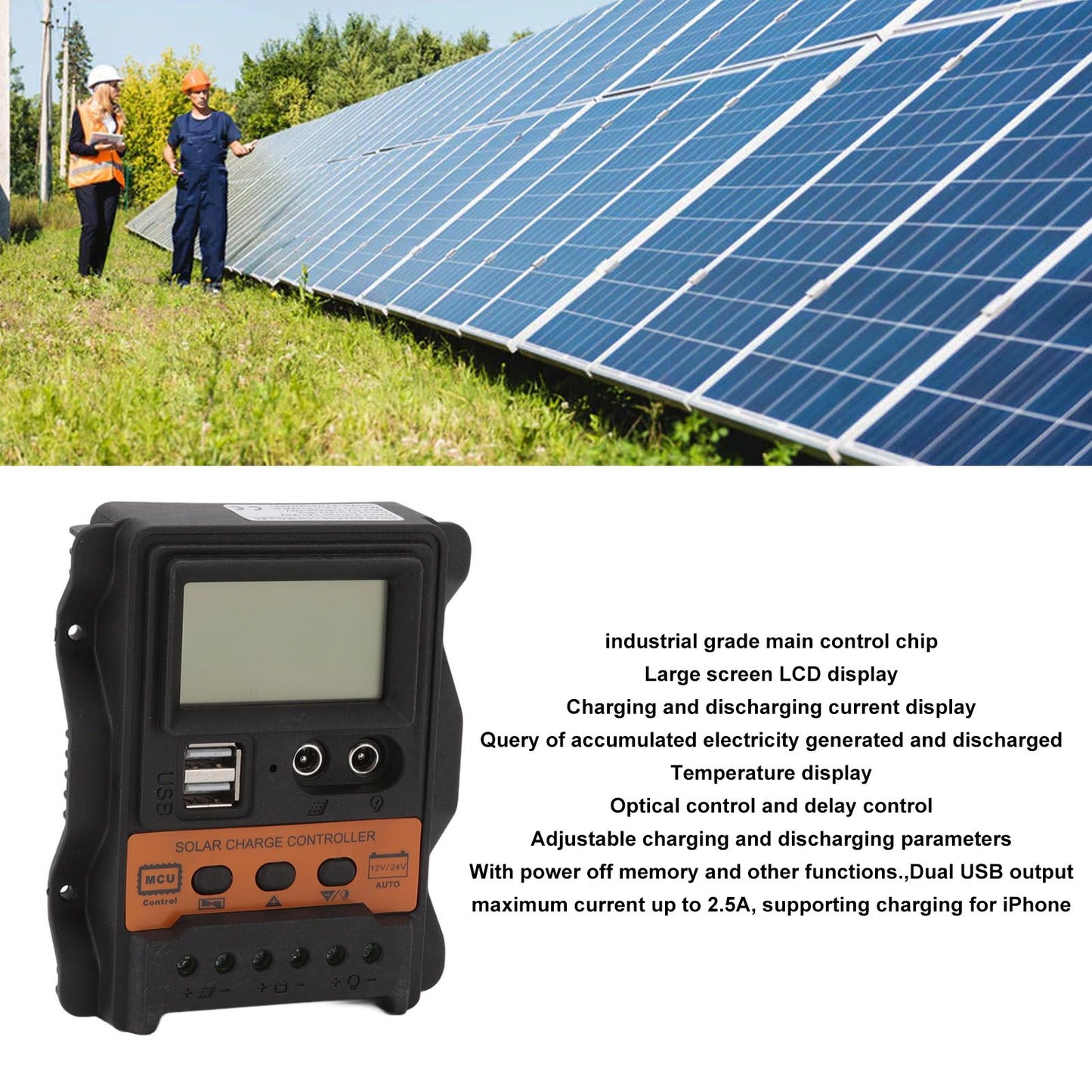 12V 24V Dual USB Solar Charge Controller PWM Photovoltaic Solar Panel Charge Regulator with LCD Display 30A V1294-YM3114220094613-0421