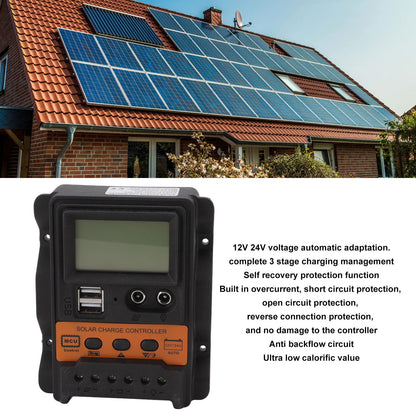 12V 24V Dual USB Solar Charge Controller PWM Photovoltaic Solar Panel Charge Regulator with LCD Display 30A V1294-YM3114220094613-0421
