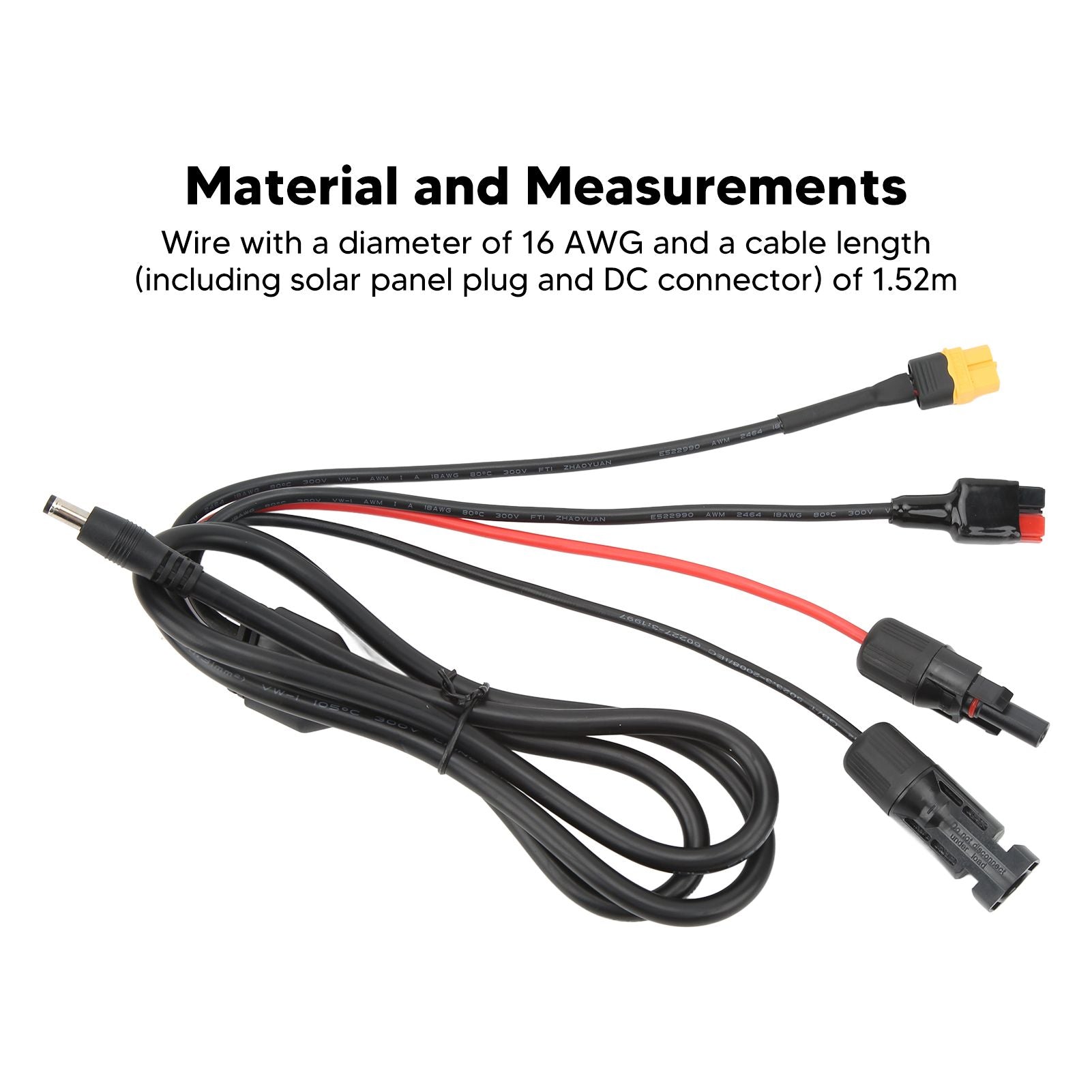1 to 4 Solar Panel Plug to DC 5.5x2.1mm Adapter Extension Power Cable Solar Panel Charger Connecting Cable V1294-YM3114220097111-0421