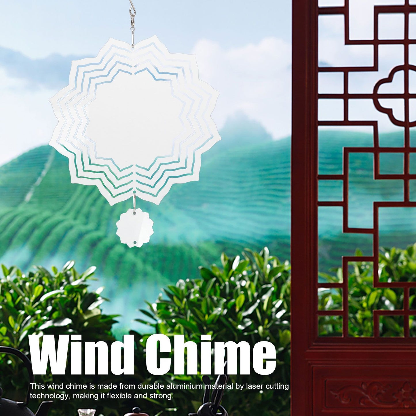 Wind Chime White Simple Delicate Decorative Weather Resistance Ornament for Lamp Tree Wall Lotus Pattern V1294-YM3115220095713-0421