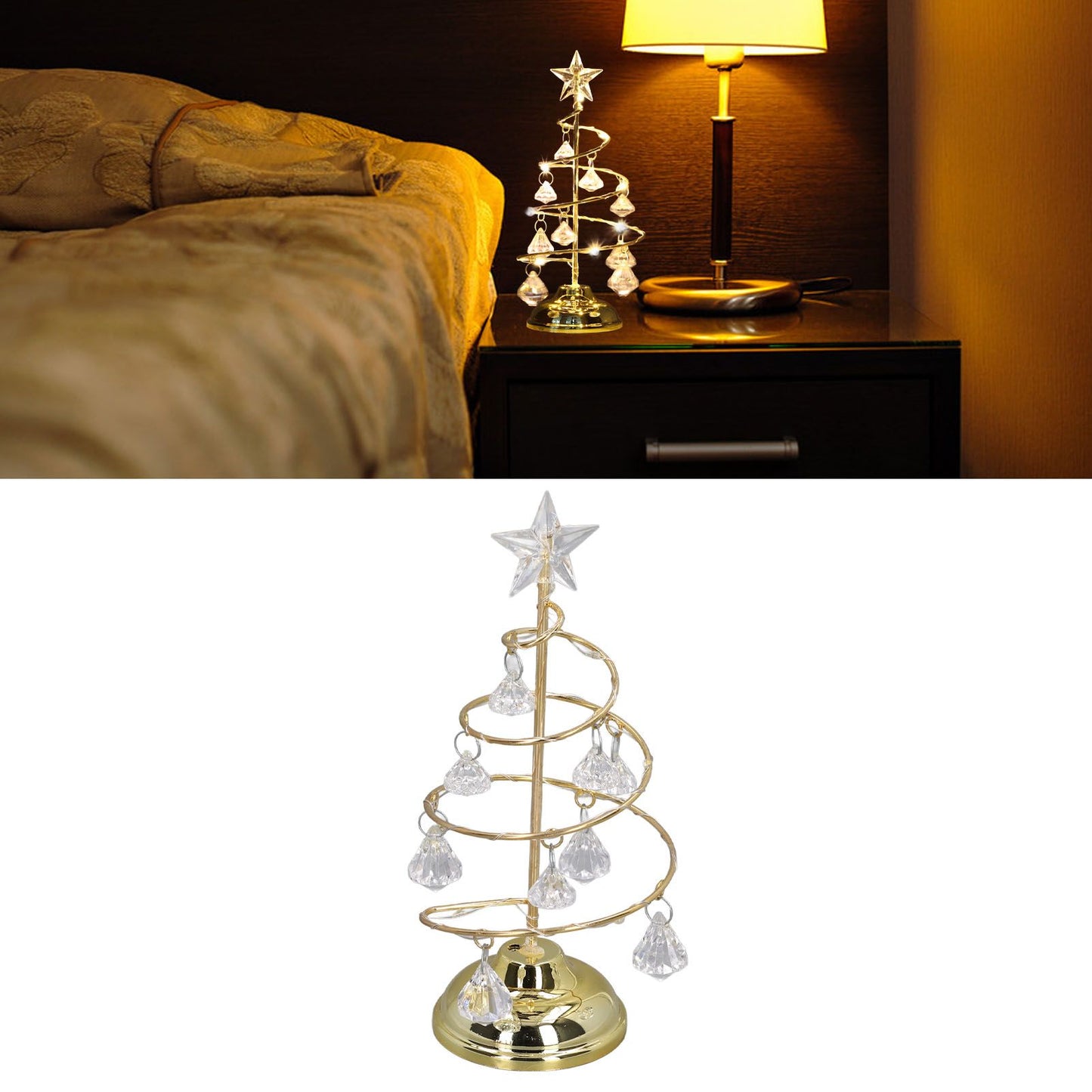 LED Christmas Tree Lamp Small Crystal Decorative Iron Tree Night Light Ornament for Gift Golden Warm Light V1294-YM3115220096511-0421