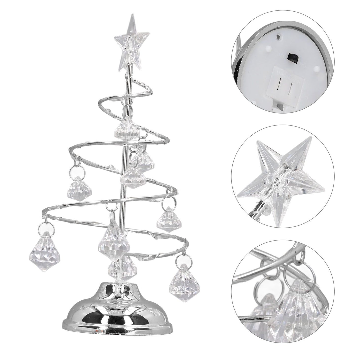 LED Christmas Tree Lamp Small Crystal Decorative Iron Tree Night Light Ornament for Gift Silver White Light V1294-YM3115220096512-0421