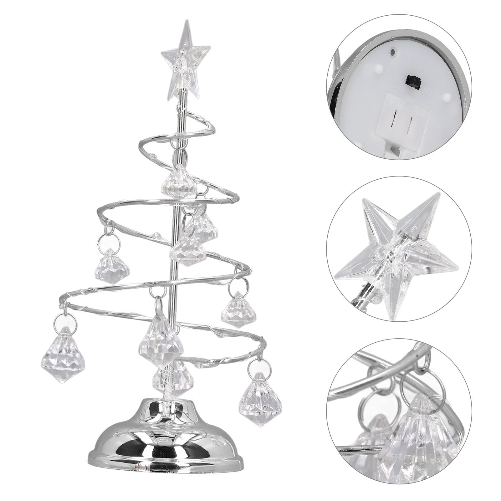 LED Christmas Tree Lamp Small Crystal Decorative Iron Tree Night Light Ornament for Gift Silver White Light V1294-YM3115220096512-0421