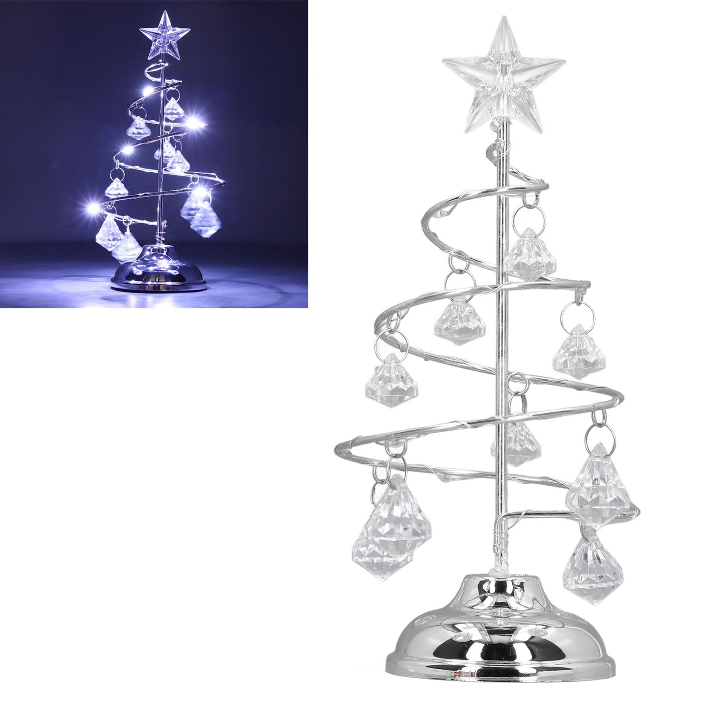 LED Christmas Tree Lamp Small Crystal Decorative Iron Tree Night Light Ornament for Gift Silver White Light V1294-YM3115220096512-0421