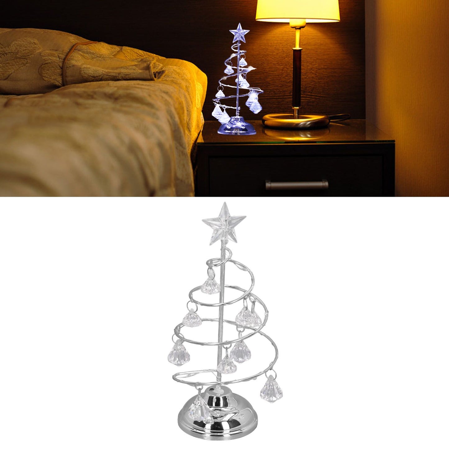 LED Christmas Tree Lamp Small Crystal Decorative Iron Tree Night Light Ornament for Gift Silver White Light V1294-YM3115220096512-0421