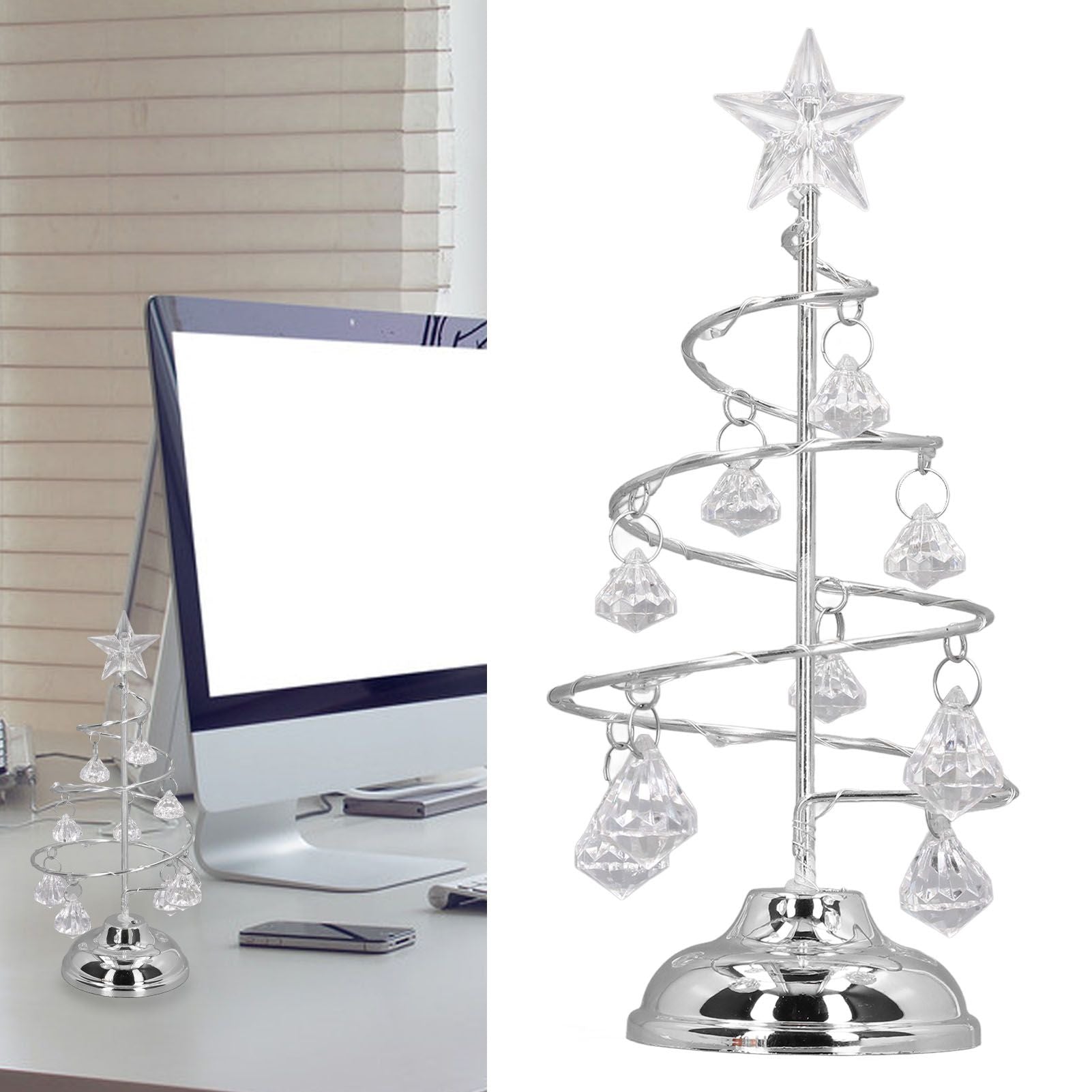LED Christmas Tree Lamp Small Crystal Decorative Iron Tree Night Light Ornament for Gift Silver White Light V1294-YM3115220096512-0421