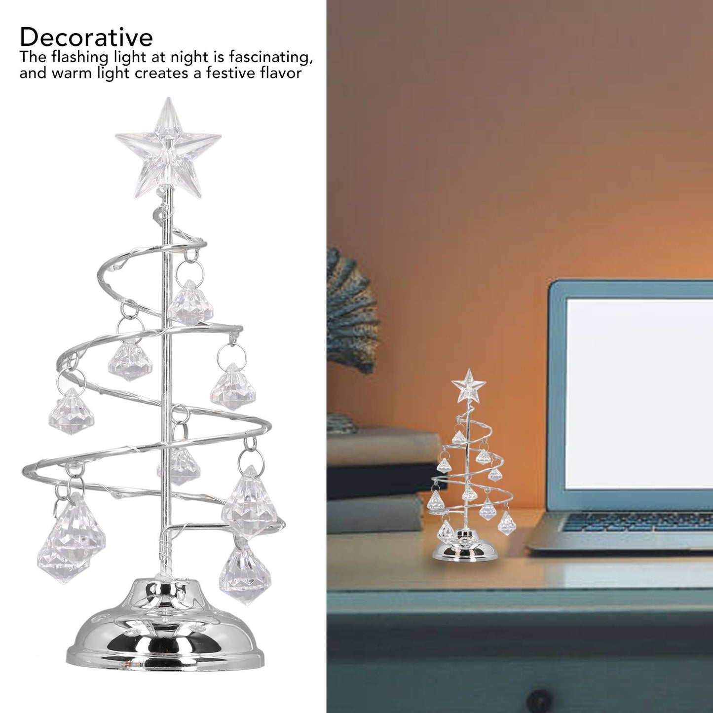 LED Christmas Tree Lamp Small Crystal Decorative Iron Tree Night Light Ornament for Gift Silver White Light V1294-YM3115220096512-0421