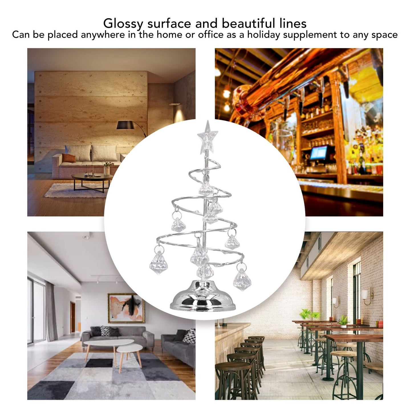 LED Christmas Tree Lamp Small Crystal Decorative Iron Tree Night Light Ornament for Gift Silver White Light V1294-YM3115220096512-0421