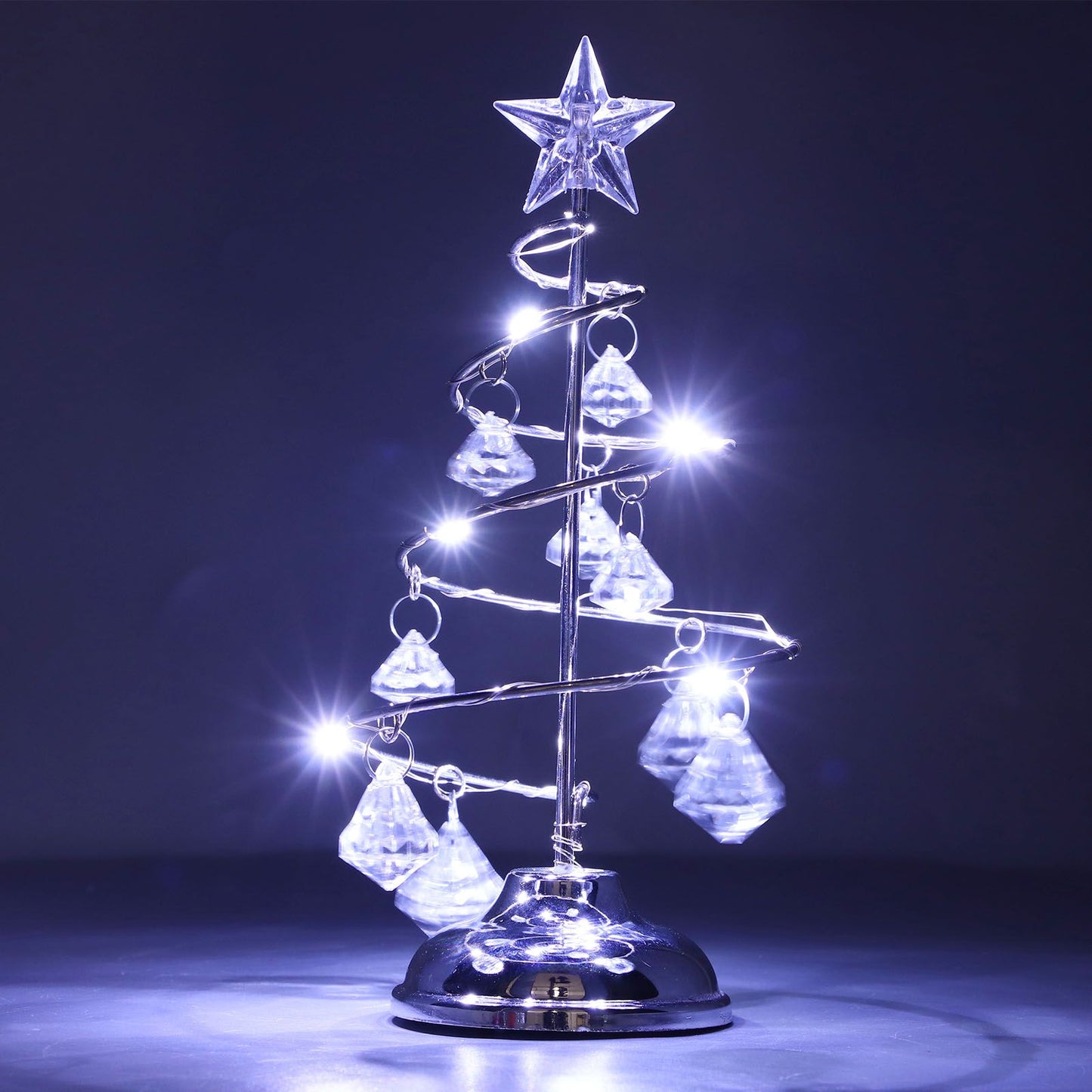 LED Christmas Tree Lamp Small Crystal Decorative Iron Tree Night Light Ornament for Gift Silver White Light V1294-YM3115220096512-0421