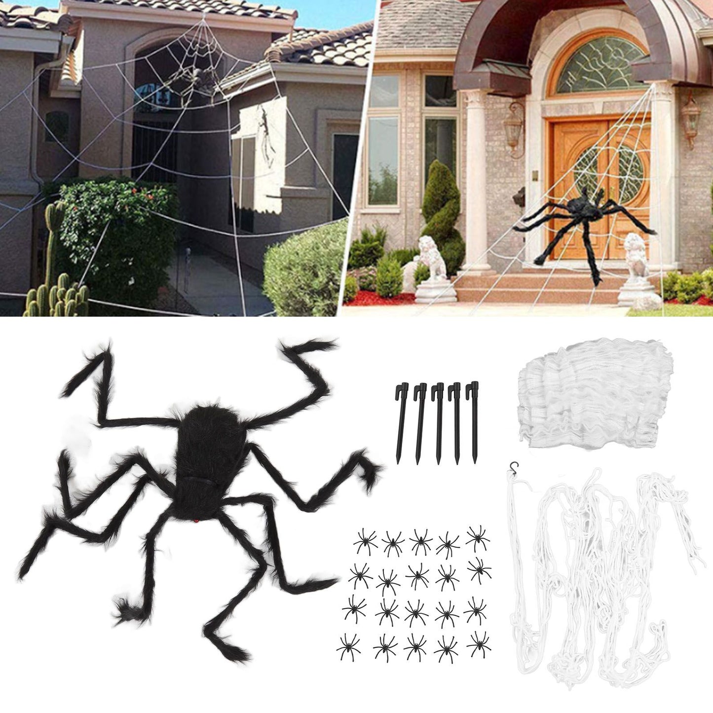 Cobweb and Spider Terror Decoration Soft with 40g Cotton White and Black Spider Cobweb Props for Halloween V1294-YM3115220097811-0421