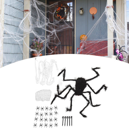 Cobweb and Spider Terror Decoration Soft with 40g Cotton White and Black Spider Cobweb Props for Halloween V1294-YM3115220097811-0421