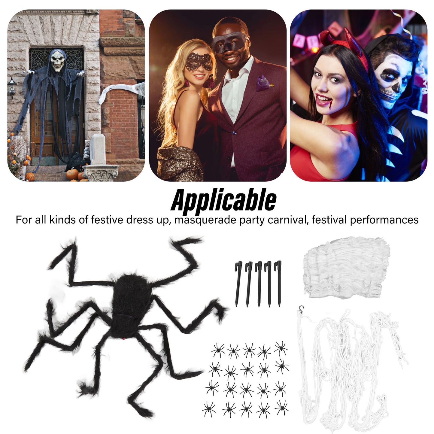 Cobweb and Spider Terror Decoration Soft with 40g Cotton White and Black Spider Cobweb Props for Halloween V1294-YM3115220097811-0421