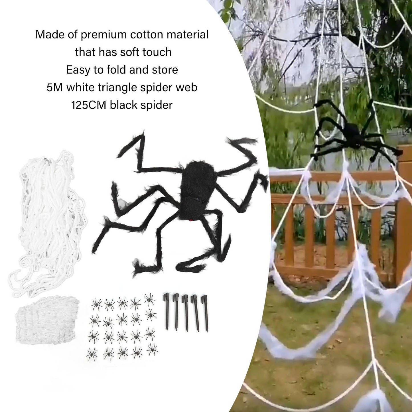 Cobweb and Spider Terror Decoration Soft with 40g Cotton White and Black Spider Cobweb Props for Halloween V1294-YM3115220097811-0421
