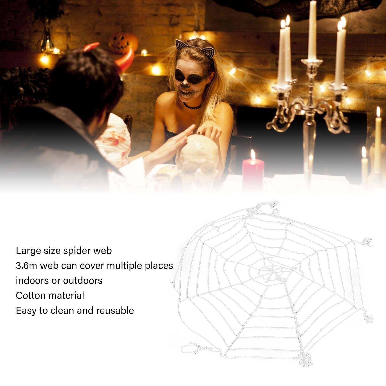 3.6m Spider Web Halloween Decorations White Round Net Spooky Cobwebs for Outdoor Indoor Party Yard V1294-YM3115220097911-0421
