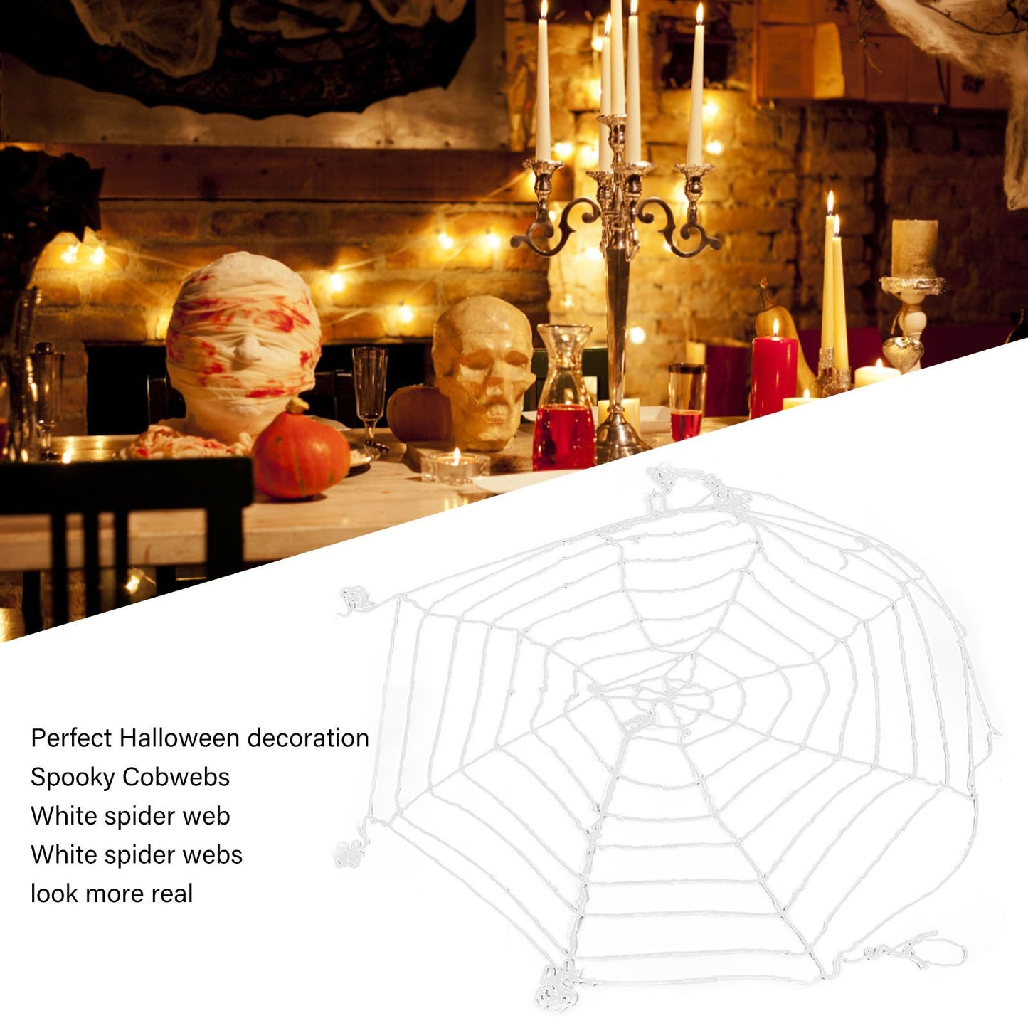 3.6m Spider Web Halloween Decorations White Round Net Spooky Cobwebs for Outdoor Indoor Party Yard V1294-YM3115220097911-0421