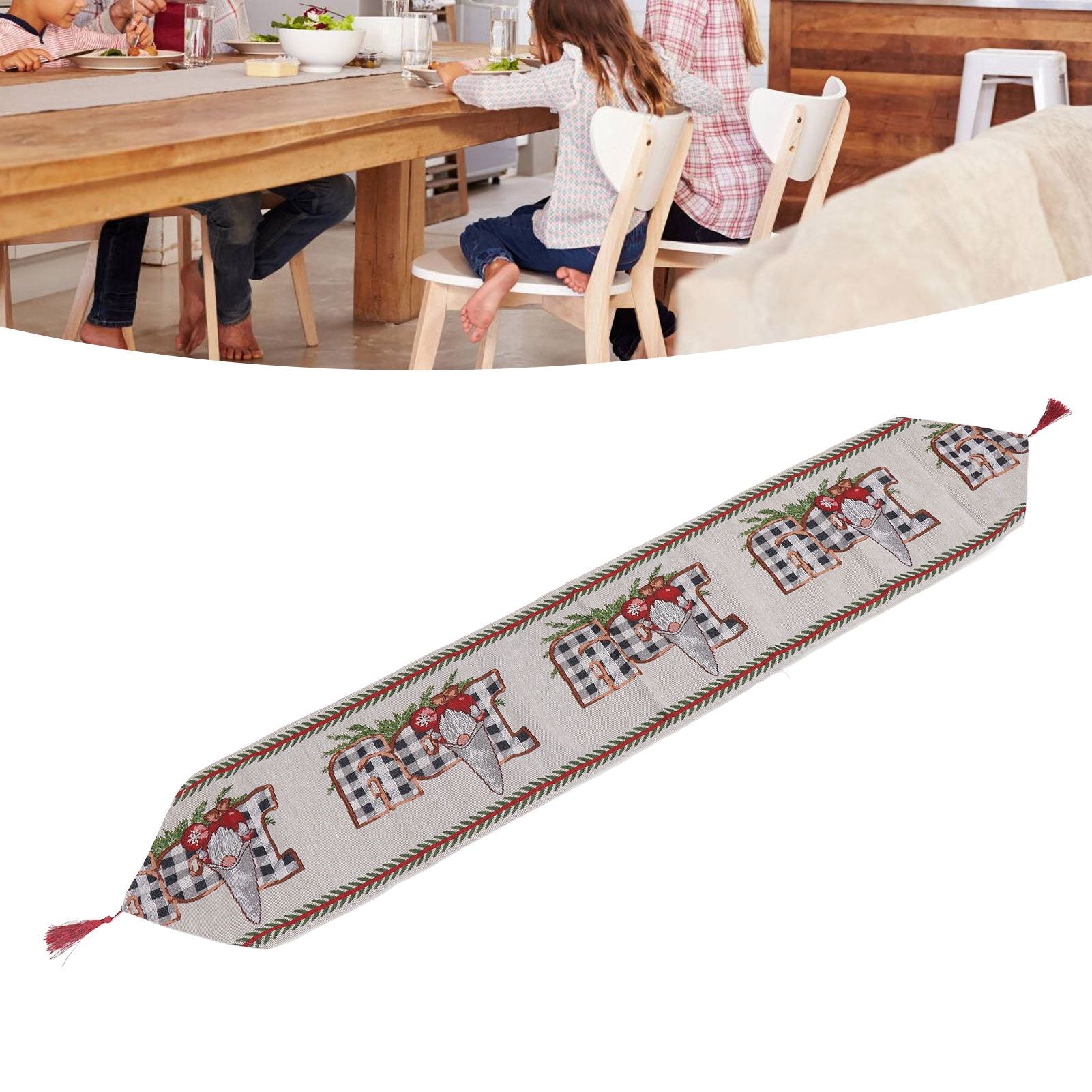 Christmas Table Runner Reusable Washable 1.8m Long Knitted Fabric Table Runner Holiday for Home Cafe Type 2 V1294-YM3115220098912-0421